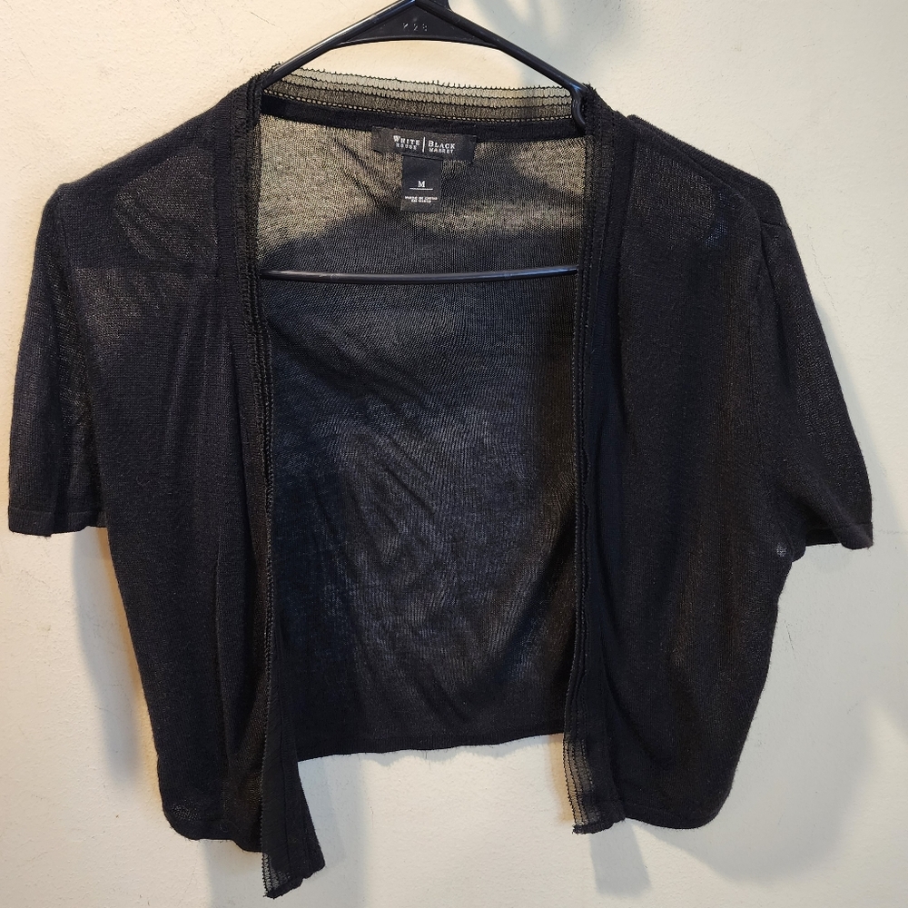 White House Black Market Black Short-Sleeve Open Front Cardigan Shrug